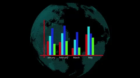 Bar chart animation with global earth globe. Bar chart digital data visuali.. Stock Footage 337622042