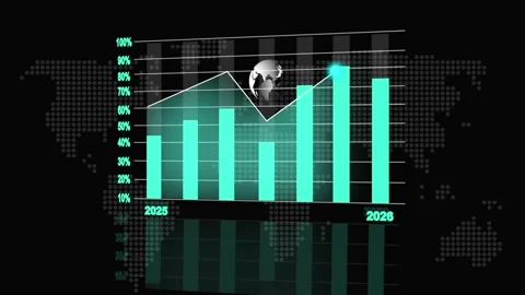 Bar chart animation with growth chart. Bar chart global financial world map.. Stock Footage 337813771