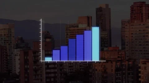 Bar chart animation over cityscape with tall buildings Vídeos de archivo 305894034