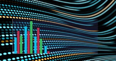 Bar chart animation over colorful dots forming wavy patterns Stock Footage 306638211