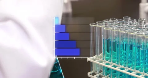 Bar chart animation over scientist working with test tubes in laboratory Stock Footage 306273579