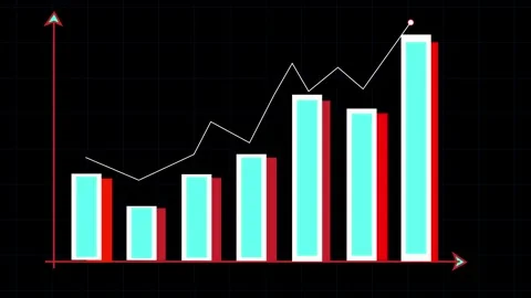 Bar chart animation with red and teal bars. Bar chart white financial line .. Stock Footage 337618654