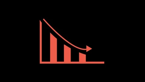 Bar chart animation with red downward arrow. Bar chart financial loss and d.. Stock Footage 337618303