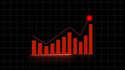 Bar chart animation with red growth trend. Bar chart financial data on grid.. Stock Footage 337615493