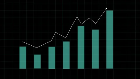 Bar chart animation with teal line graph. Bar chart financial growth data o.. Stock Footage 337618612
