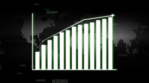 Bar chart animation with world map background. Bar chart upward financial g.. Stock Footage 337022638