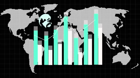Bar chart animation with world map. Bar chart global financial growth data... Stock Footage 337617167