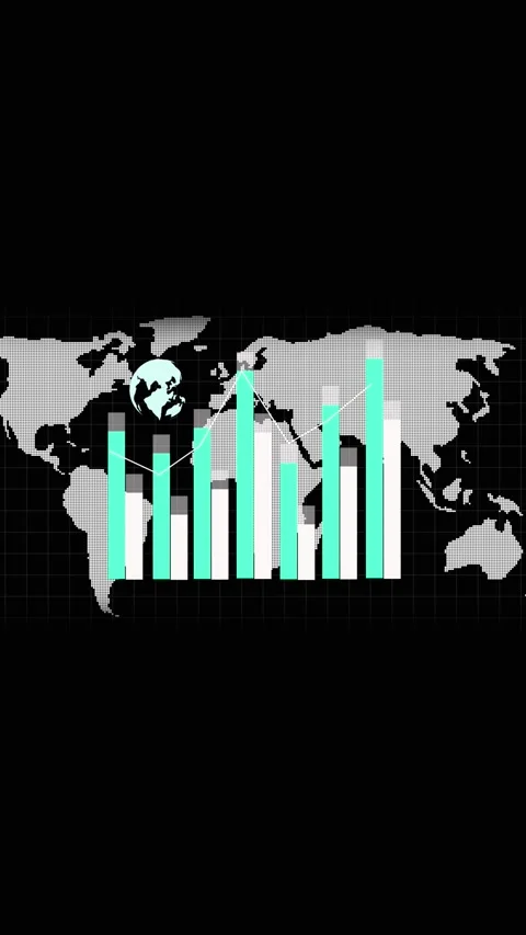 Bar chart animation with world map. Bar chart global financial growth data... Stock Footage 346053516
