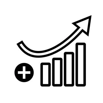 Bar chart with ascending arrow and plus sign. Vectors. Stock Illustration