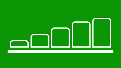 Bar chart with bars rising from left to right on bright green screen. Stock Footage 334701317