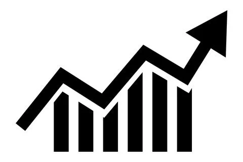 Bar chart of business performance. Arrow and graph silhouette icon. Stock Illustration
