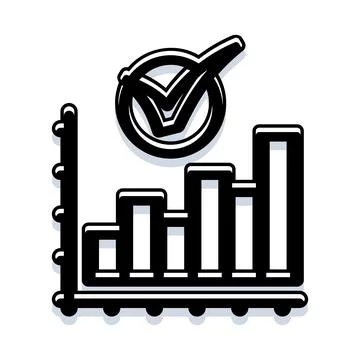 Bar chart with check mark confirming progress Stock Illustration