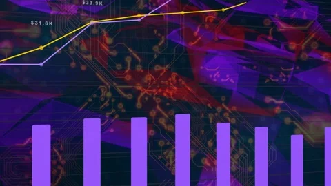 Bar chart columns rising after yellow and white trend lines drawing across Stock Footage 334724960