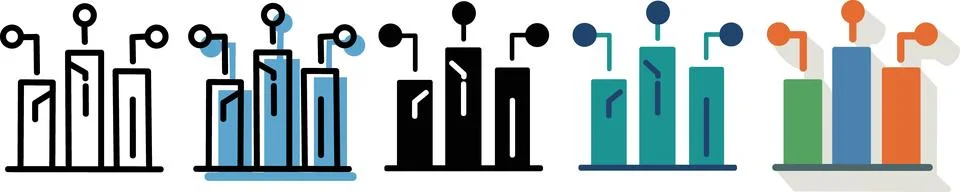 Bar chart with connection nodes icon set Stock Illustration