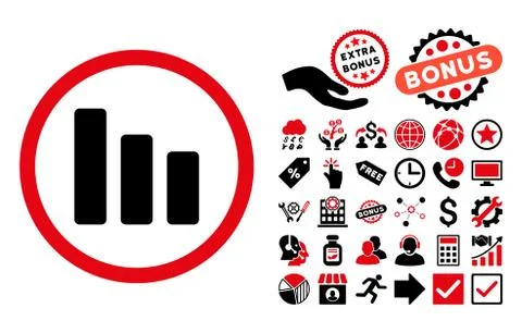 Bar Chart Decrease Flat Vector Icon with Bonus 库存插图