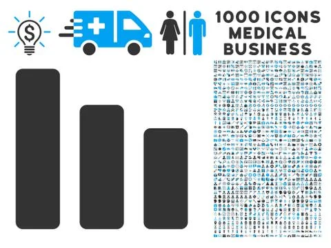 Bar Chart Decrease Icon with 1000 Medical Business Symbols Stock Illustration