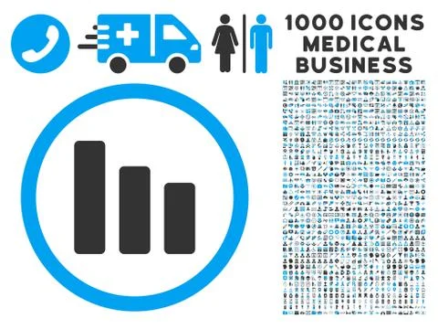 Bar Chart Decrease Icon with 1000 Medical Business Symbols Stock Illustration