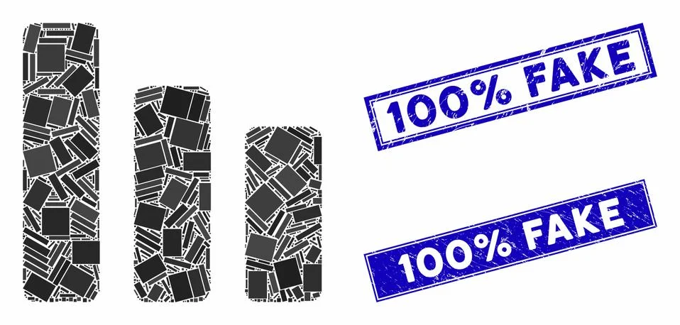Bar Chart Decrease Mosaic and Scratched Rectangle Stamps Stock Illustration