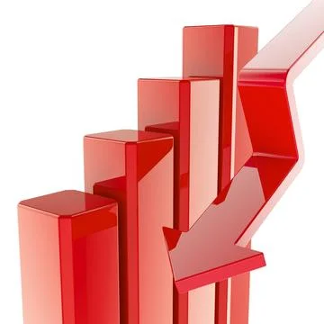 Bar Chart with downing red arrow, 3D rendering Bar Chart with downing red ... Stock Photos