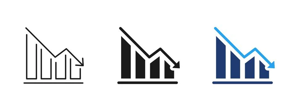 Bar chart with downward arrow icon showing decline and negative trend. Busi.. Stock Illustration