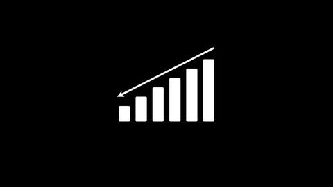 Bar chart with downward arrow showing loss on black background. 4K Stock Footage 340882862
