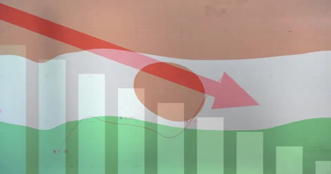Bar chart with downward red arrow showing financial decline in animation Stock-Footage 303586722