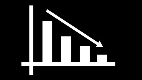 Bar Chart with Downward Trend Arrow, A simple white bar chart on a black ba.. Stock Footage 304246214