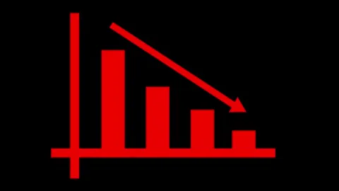 Bar Chart with Downward Trend Arrow, A simple white bar chart on a black ba.. Stock Footage 304246217