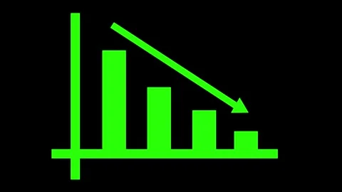 Bar Chart with Downward Trend Arrow, A simple white bar chart on a black ba.. Stock Footage 304246229