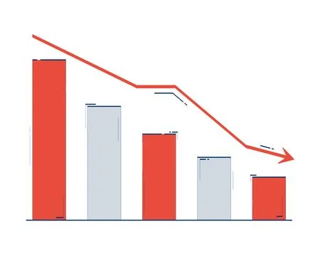 Bar chart with downward trend arrow 2D doodle object Stock Illustration