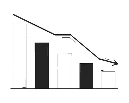 Bar chart with downward trend arrow doodle linear object Stock Illustration