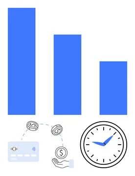 Bar Chart with Financial Elements Including Credit Card, Circulating Money,.. Stock Illustration