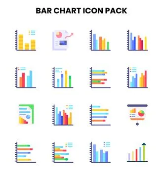 Bar Chart Flat Design Icons Pack Stock Illustration
