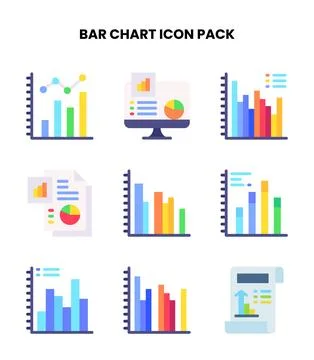 Bar Chart Flat Set Icons Pack Stock Illustration