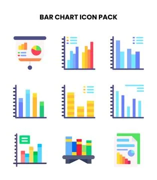 Bar Chart Flat Set Icons Pack Stock Illustration