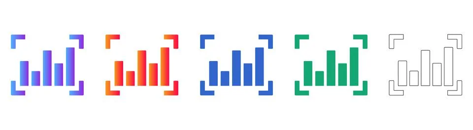 Bar Chart Focus Frame Icons Collection Stock Illustration