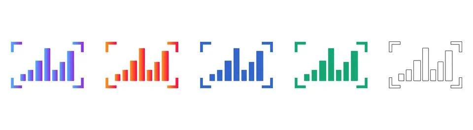 Bar Chart Focus Icon Set Illustrazione stock