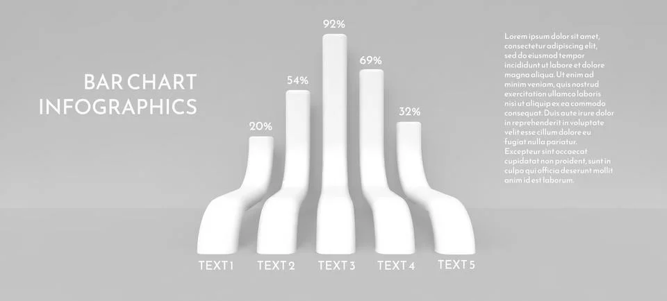 Bar chart in the form of long three-dimensional bending columns. Stock Illustration