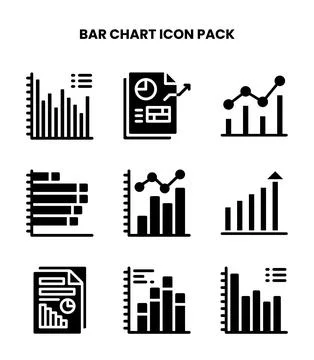 Bar Chart Glyph Set Icons Pack Stock Illustration
