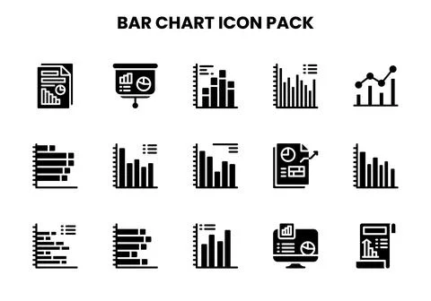 Bar Chart Glyph Set Icons Pack Stock Illustration