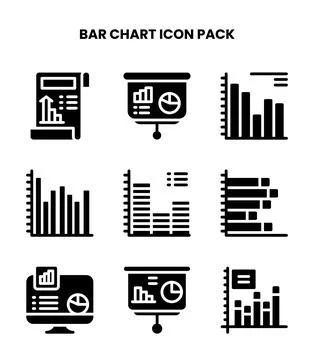 Bar Chart Glyph Vector Icons Pack Stock Illustration