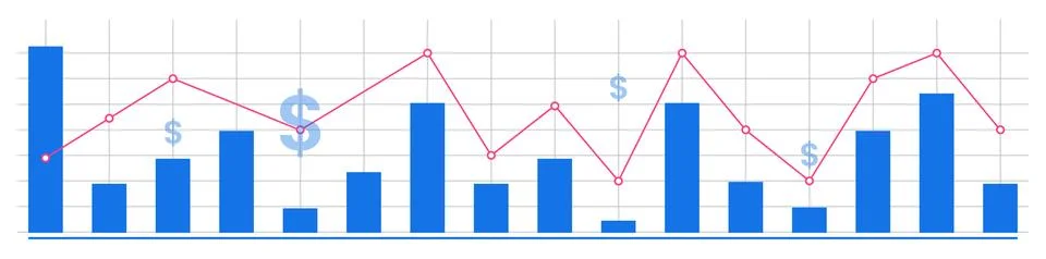 Bar chart graph with dollar sign line financial business report statistics Stock Illustration