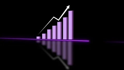 Bar chart graph rising animation shows a 3D bar display with reflections. C.. Stock Footage 340999631