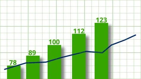 Bar chart graph showing growth green grid Stock Illustration