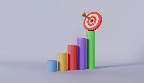 Bar chart graph with target on pastel color background Business target Stock Illustration
