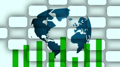 Bar chart graph with world map background animation Stock Footage 234873794