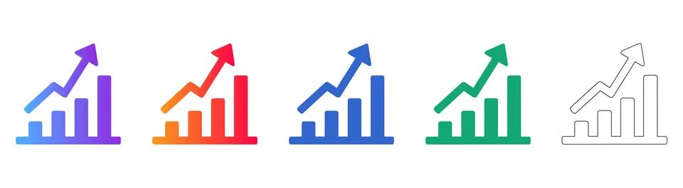 Bar Chart Growth Icon Set in Gradient and Outline Styles Stock Illustration