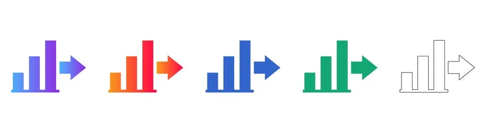 Bar Chart Growth Progress Icon Set Stock Illustration