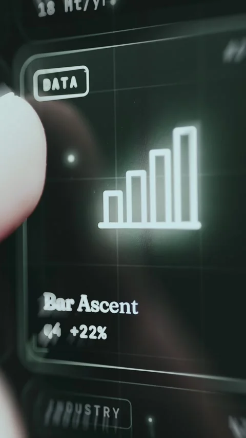 Bar chart icon labeled Bar Ascent with a positive growth trend Video stock 335922098