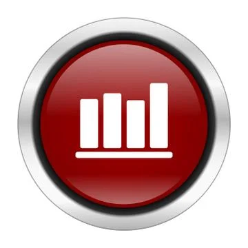 Bar chart icon, red round button isolated on white background, web design ill Illustrazione stock